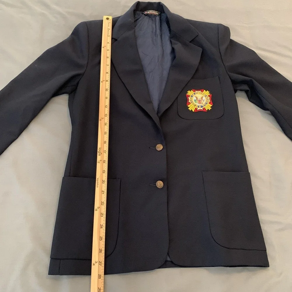 Vintage ArtCraft Blazers Blazer Mens 36 Blue Navy VFW Patch Two Button‎ USA